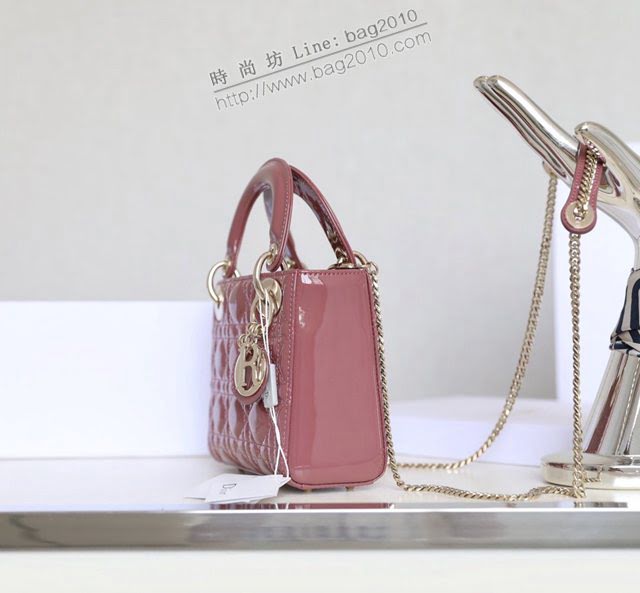 Dior女包 迪奧Lady Dior藤格紋漆皮鏈條戴妃包 Dior手提肩背斜挎包  dfk1649